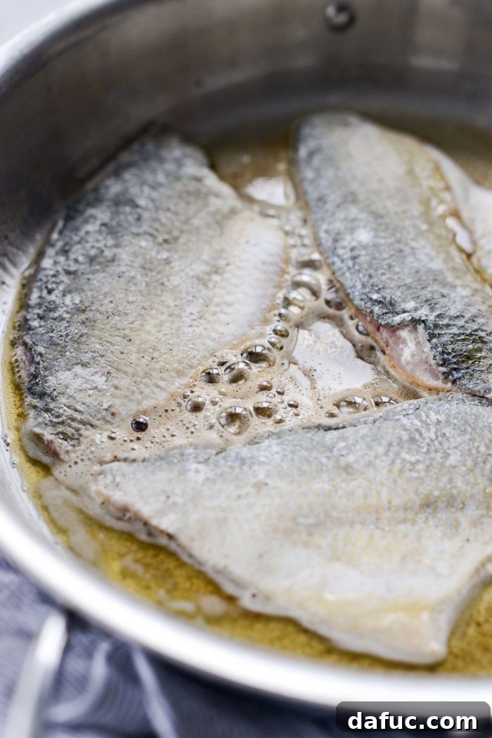 Pan-Seared Perch with Lemon Brown Butter 13 Cooking fish in brown butter in a skillet
