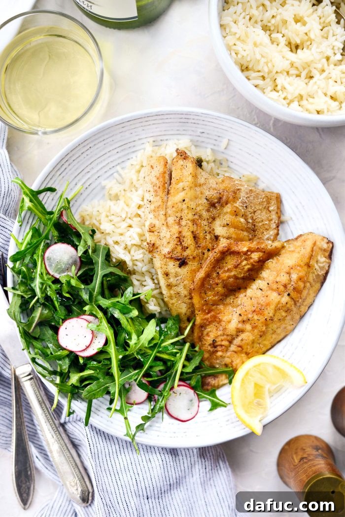 Pan-Seared Perch with Lemon Brown Butter 17 Plated Lemon Brown Butter Perch, ready to eat