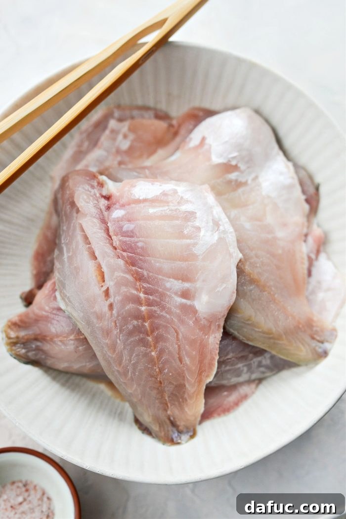 Lemon Brightened Brown Butter Perch 6 Raw perch fillets laid out for preparation