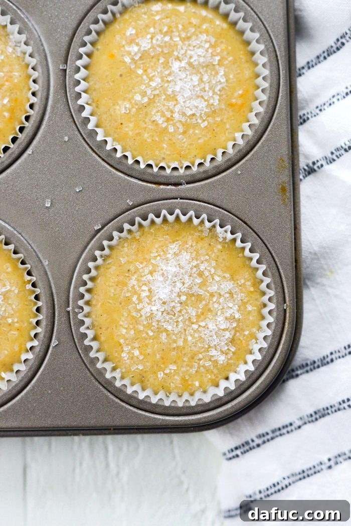 Fragrant Orange Cardamom Gems 16 Sprinkling coarse sparkling sugar on top of muffins