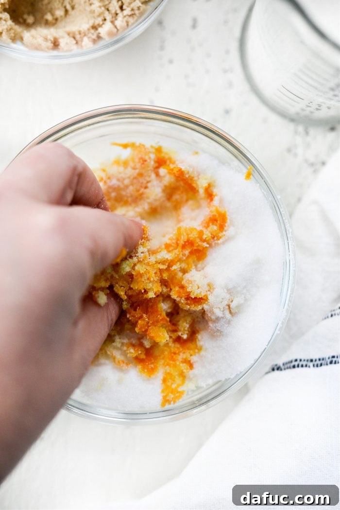 Fragrant Orange Cardamom Gems 9 Rubbing orange zest into granulated sugar by hand