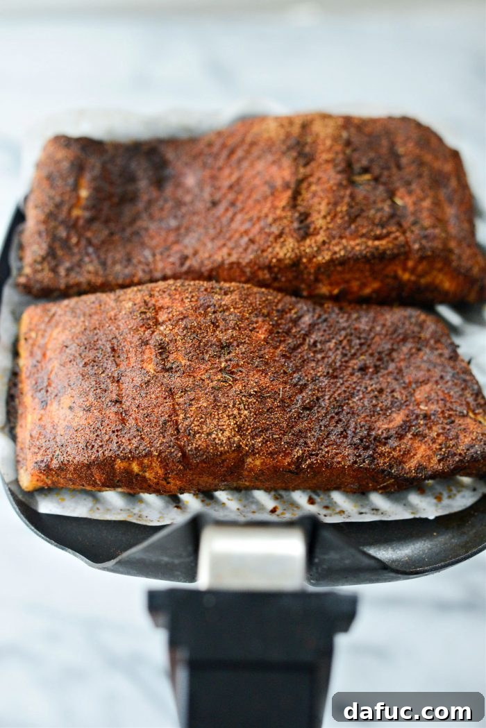 Spicy Salmon Street Tacos 14 Perfectly air-fried blackened salmon, golden and flaky