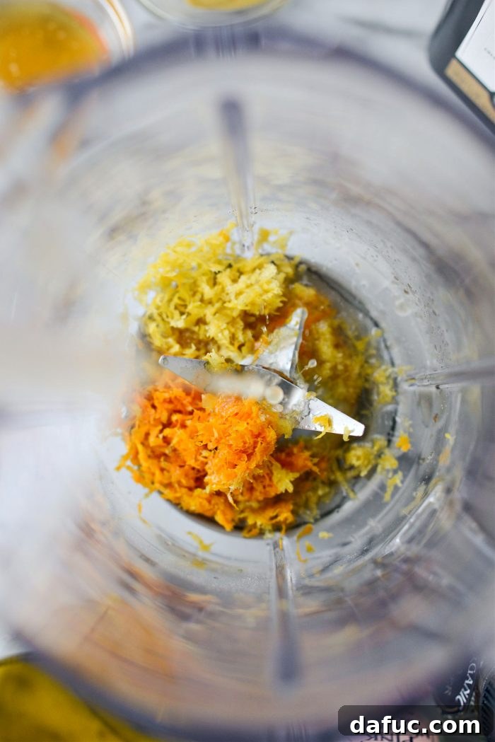 Adding zest and juice to blender