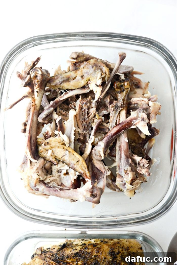 Fall-Off-The-Bone Slow Cooker Chicken 14 Saved chicken bones in a bowl, ready for making stock