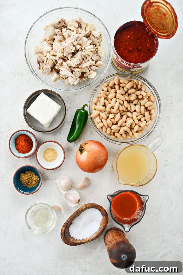 Zesty Buffalo Chicken Chili 4 Various ingredients laid out for Buffalo Chicken Chili preparation