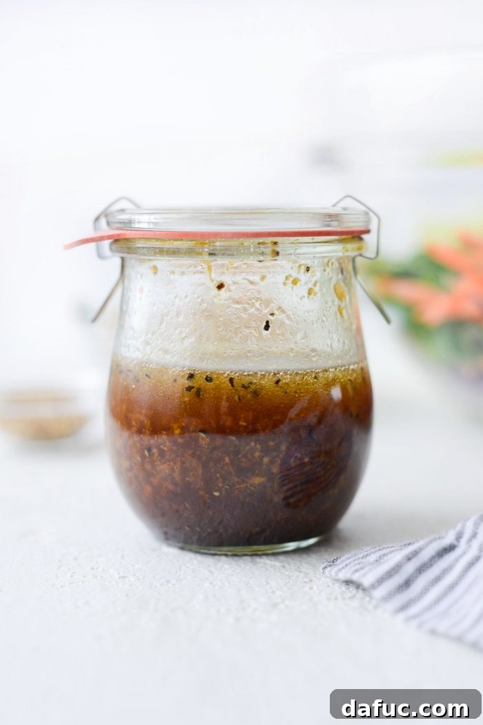 Crunchy Asian Chicken Salad 7 Asian ginger dressing fully combined and ready in a jar