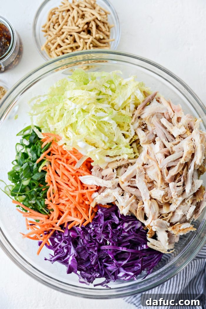 Crunchy Asian Chicken Salad 8 All salad ingredients prepped and added to a large mixing bowl