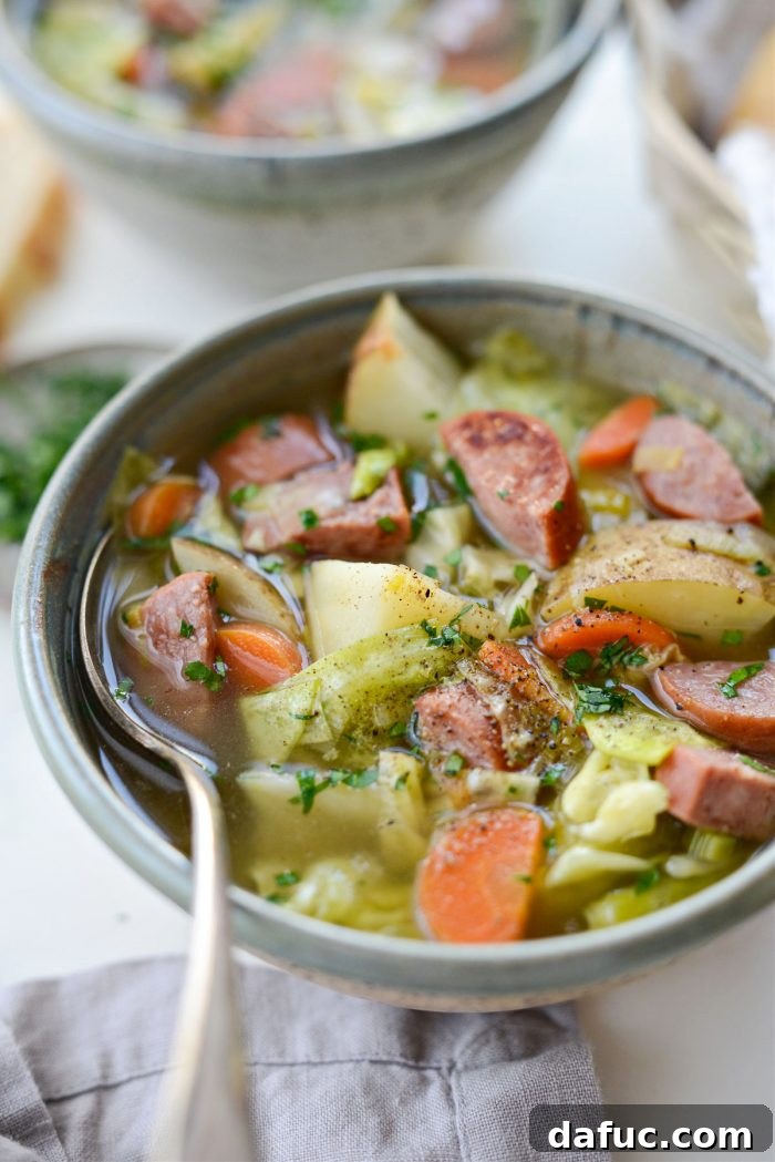 Kielbasa Potato Leek Soup, ready to serve