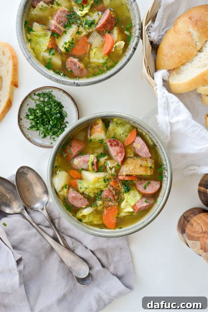 Kielbasa Potato Leek Soup served with bread