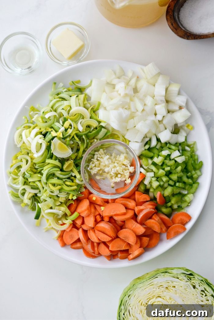 Prepped vegetables on a cutting board