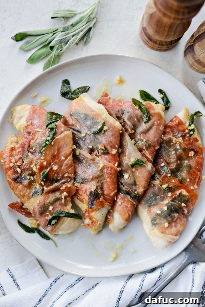 Another view of the delicious Garlic Prosciutto Sage Chicken