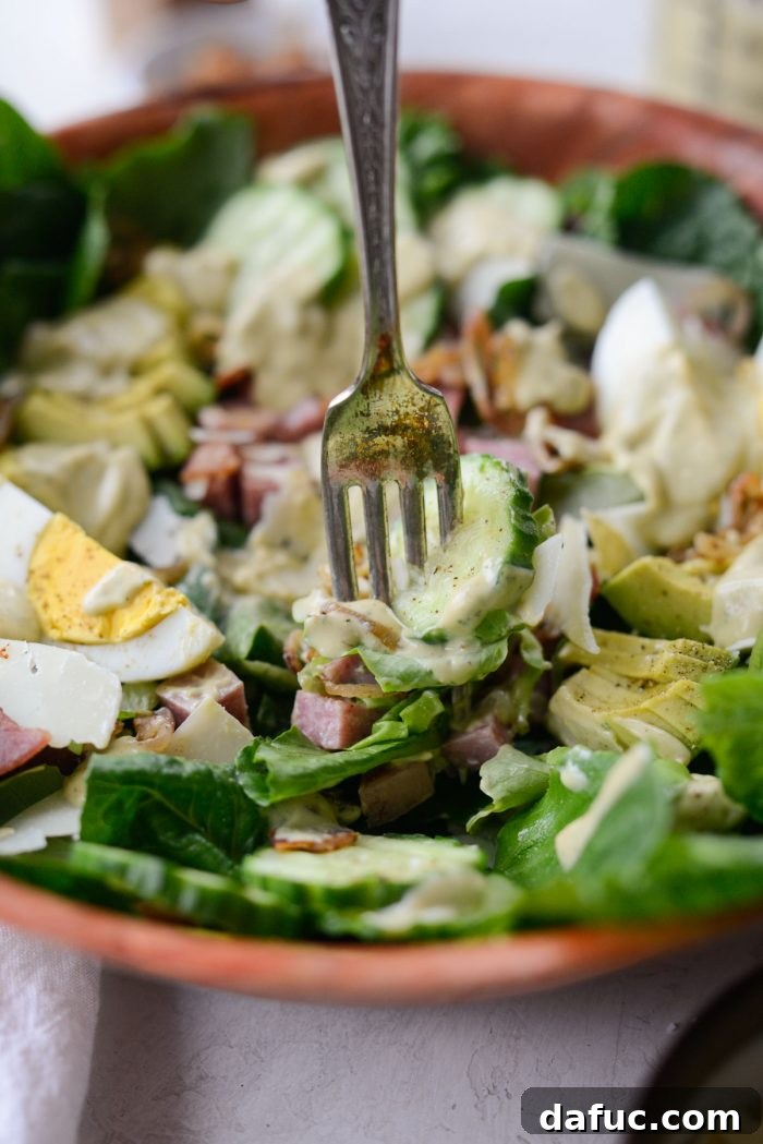 Close-up of Shoreline Salad with creamy dressing