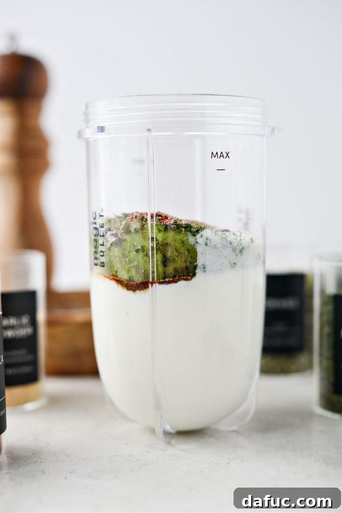 Ingredients for avocado ranch dressing laid out