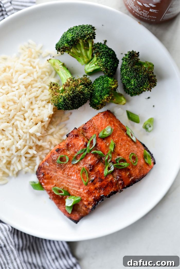 Air Fryer Sriracha Salmon - perfectly cooked salmon with a spicy glaze