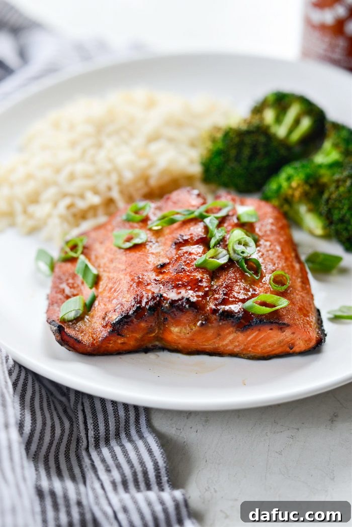 Another view of Air Fryer Sriracha Salmon ready to be served
