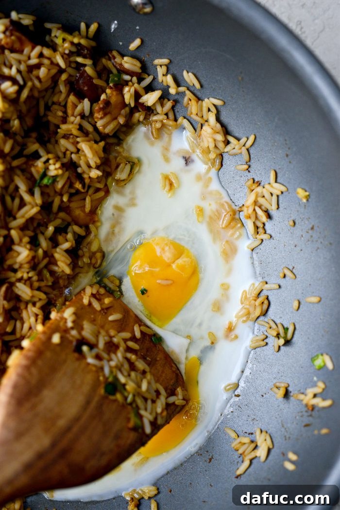 Golden Salmon Fried Rice 16 scrambling the eggs