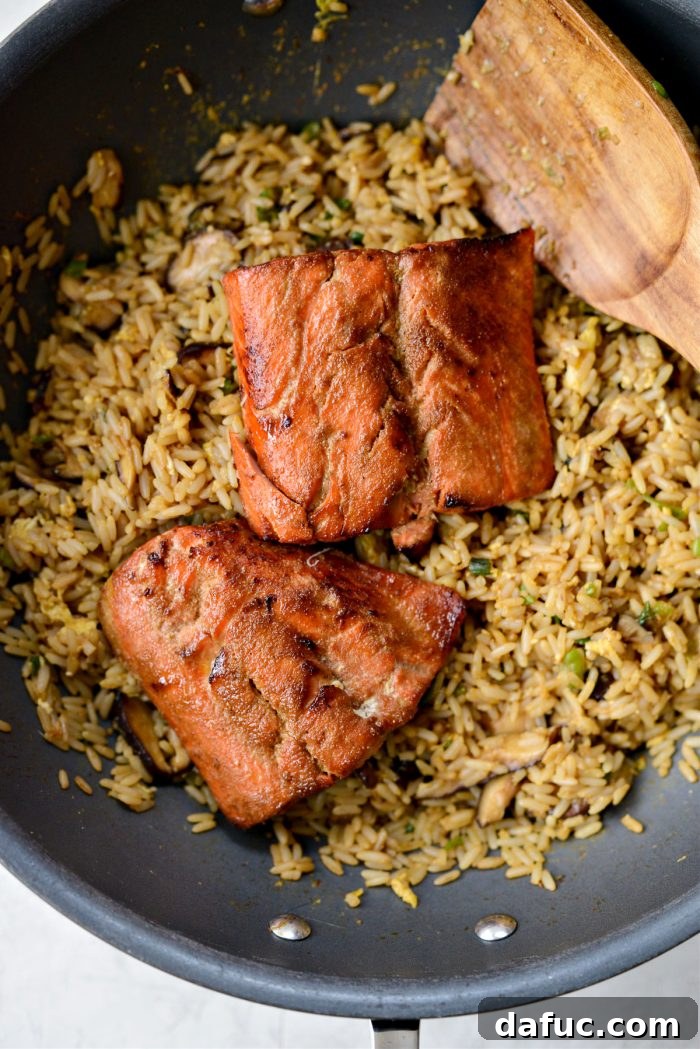 Golden Salmon Fried Rice 17 stir and add in the salmon filets
