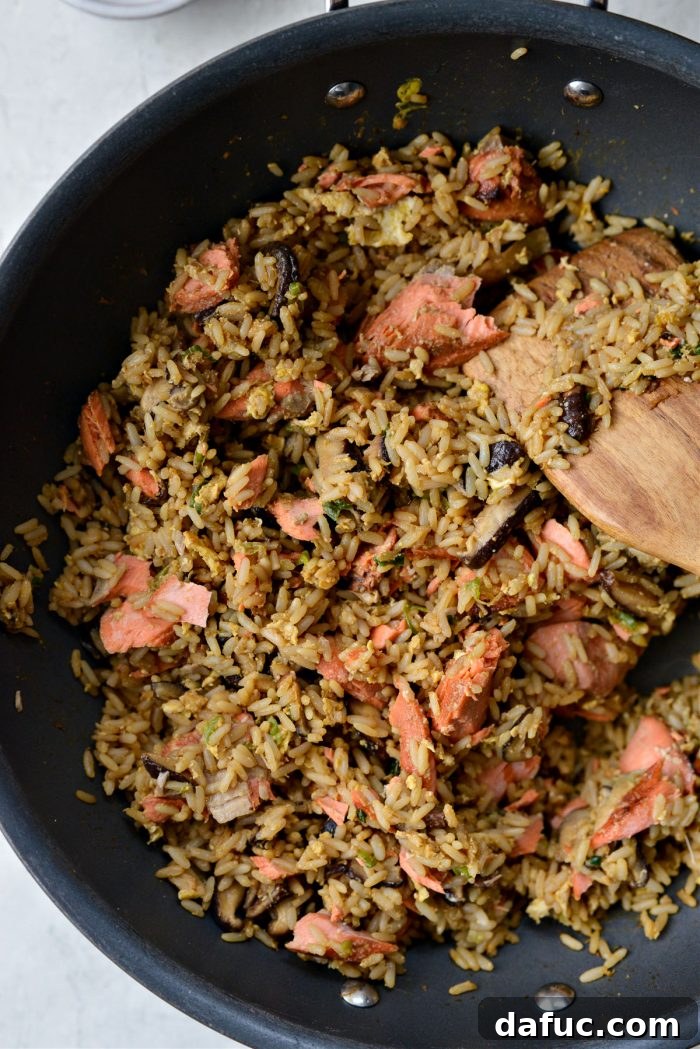 Golden Salmon Fried Rice 19 Heat through before serving