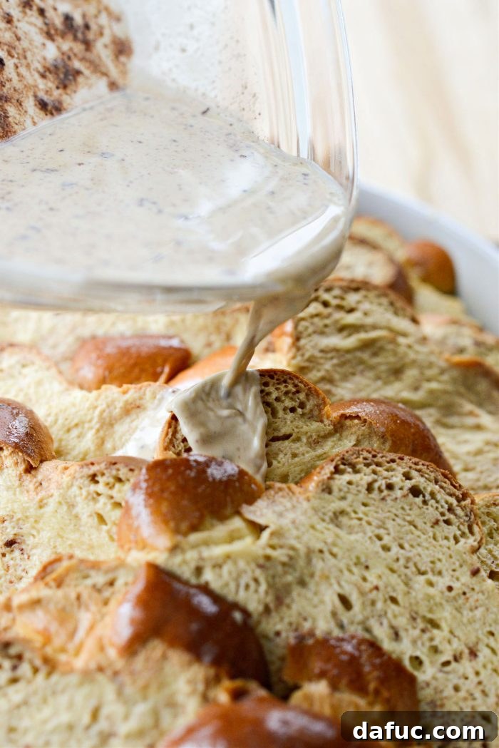 Caramelized Brown Sugar Baked French Toast 16 Pouring remaining custard over assembled French toast