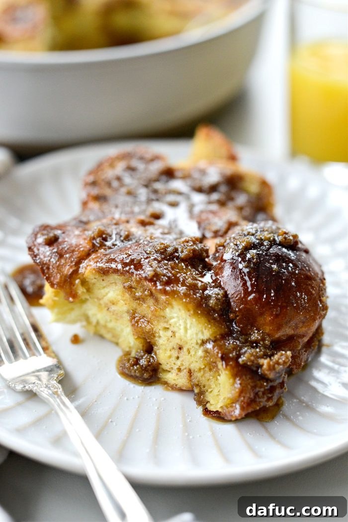 Caramelized Brown Sugar Baked French Toast 21 Serving Baked Brown Sugar French Toast with spooned sauce