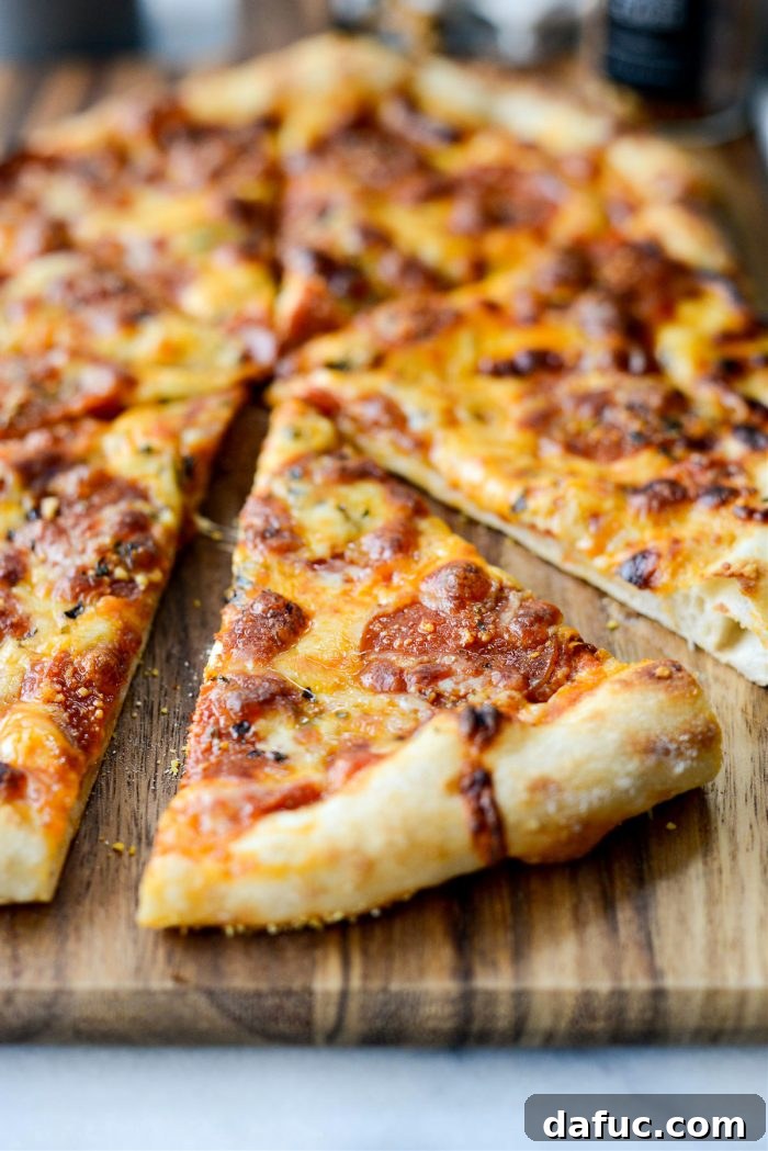 Another view of the delicious homemade no-knead pizza