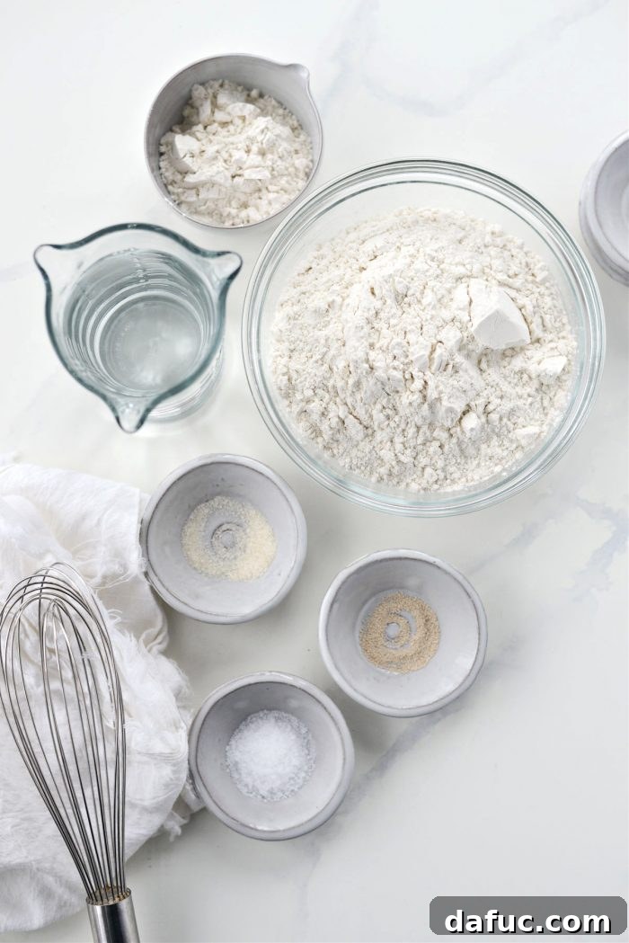 Essential ingredients for no-knead pizza dough