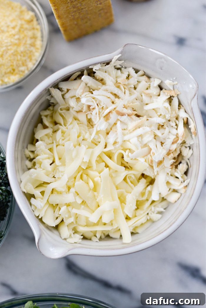 Close-up of smoked and regular mozzarella cheese, prepared for the Green Forest Pizza