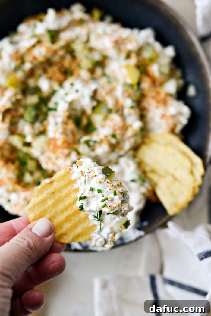 Southern Fried Pickle Ranch Dip 16 Fried Pickle Ranch Dip in a close-up