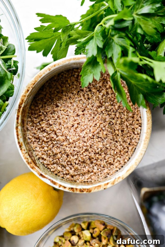 Close-up of uncooked bulgur wheat grains