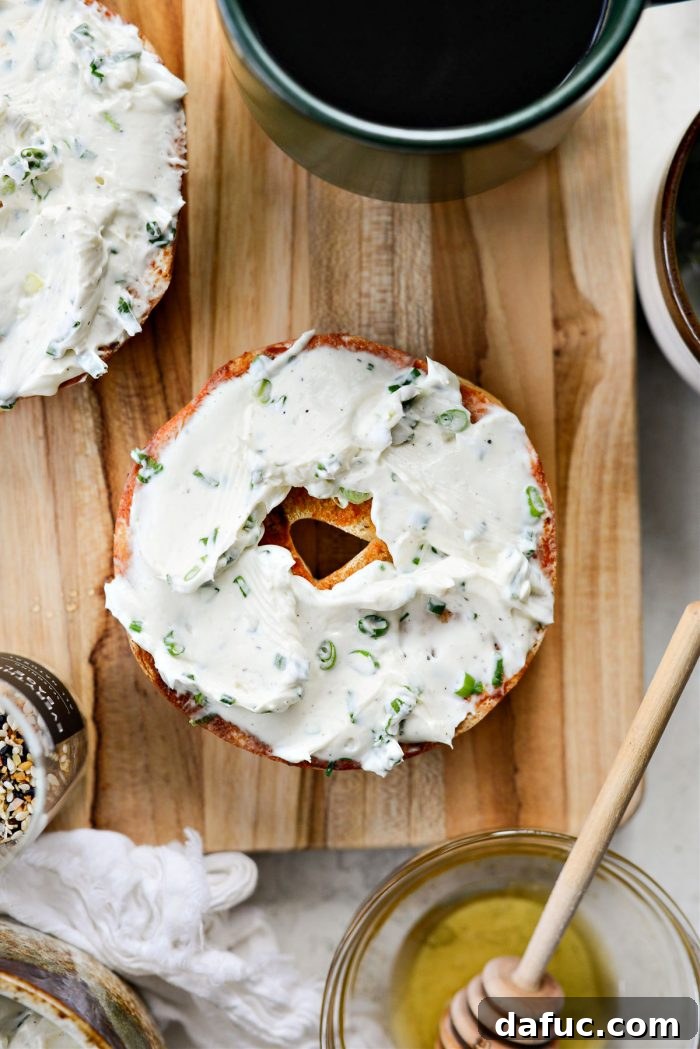 Sweet & Spicy Bagel with Zesty Chive Cream Cheese 14 Toasted bagel half generously spread with scallion chive cream cheese
