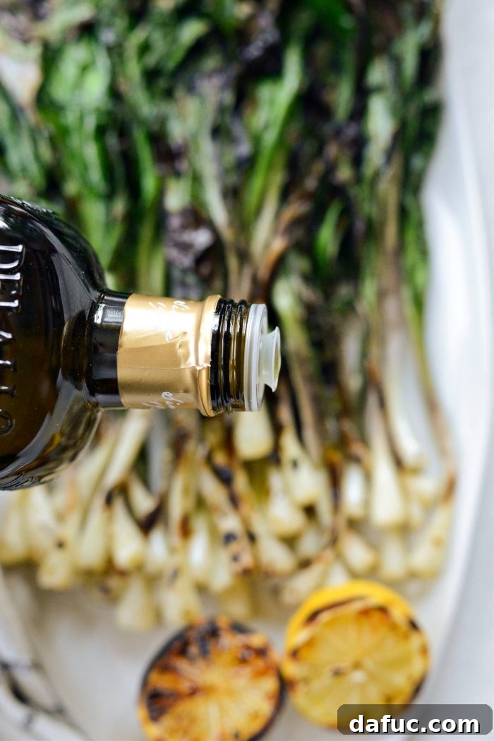 Charred Ramps Perfection 23 Drizzling extra virgin olive oil over grilled ramps