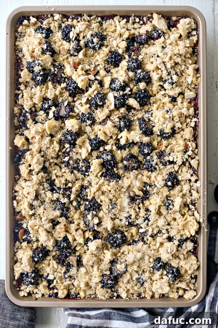 Blackberry Almond Crumble Bars 18 Blackberry almond streusel bars ready for final baking