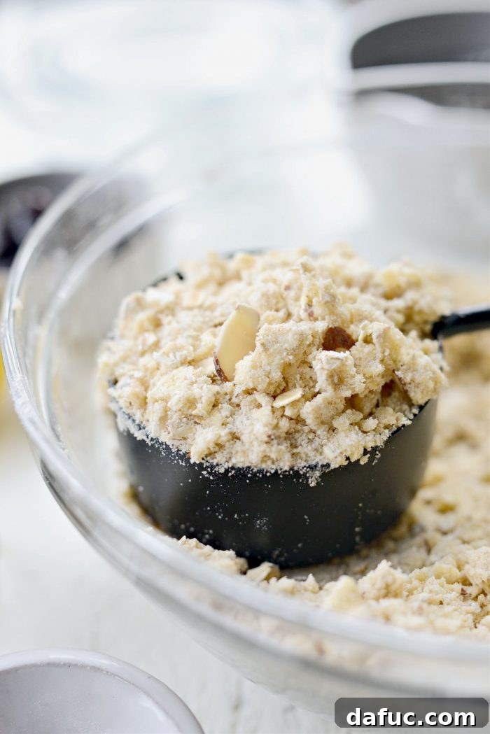 Blackberry Almond Crumble Bars 10 Reserved portion of streusel mixture in a bowl