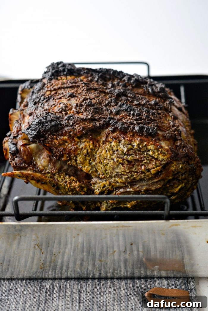 Rosemary Dijon Crusted Prime Rib with Pinot Noir Au Jus 21 Allowing the Dijon rosemary crusted prime rib to rest under foil.