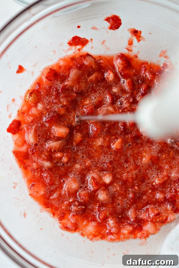 Freshly Baked Strawberry Dream 16 Mashed strawberries forming a chunky puree
