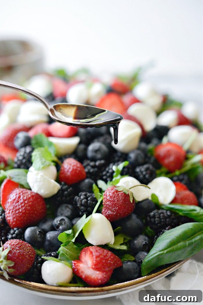 Summer Berry Caprese Salad 11 Balsamic glaze drizzled over Berry Caprese Salad
