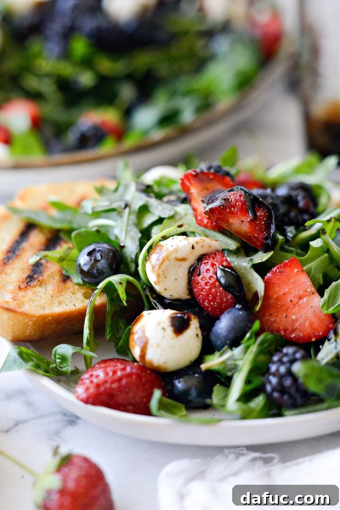 Summer Berry Caprese Salad 3 Close-up of Berry Caprese Salad with fresh berries and mozzarella