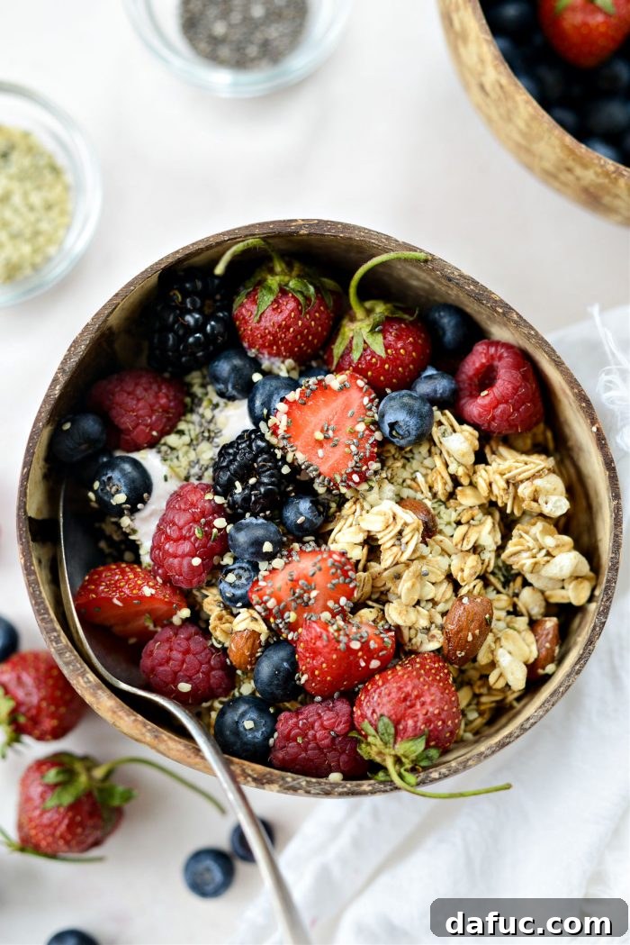 Decadent Strawberry Cheesecake Granola Bowl 2 Creamy Strawberry Cheesecake Granola Bowl for a healthy breakfast