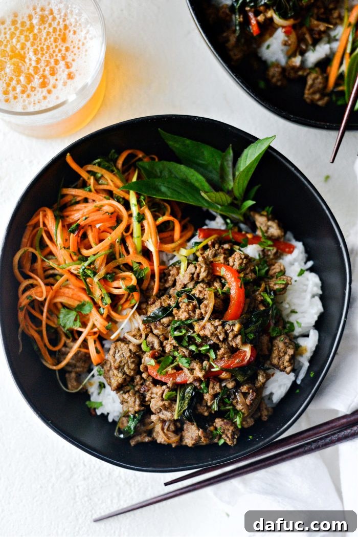 Finished Thai Basil Beef stir-fry ready to serve