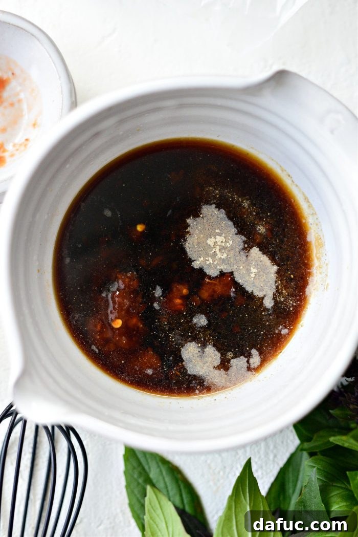 Close-up of various sauce ingredients in a bowl