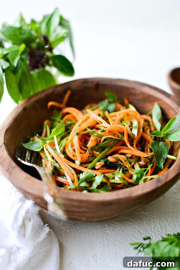 Vibrant Thai Carrot Slaw 11 Another beautiful shot of the Quick Thai Carrot Slaw, ready to be served.