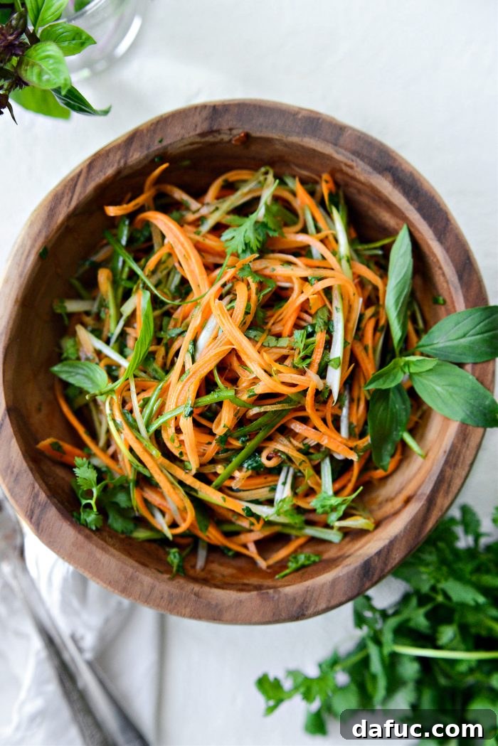 Vibrant Thai Carrot Slaw 9 Finished Thai Carrot Slaw, beautifully presented and ready to eat.