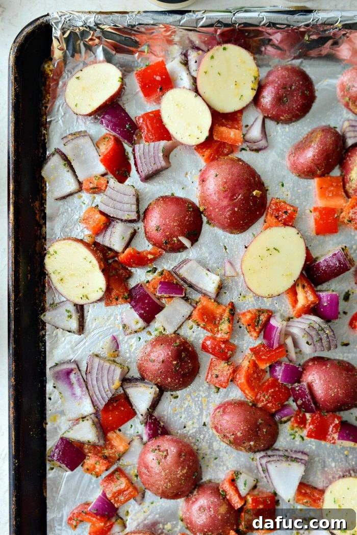 Spread vegetables evenly on the sheet pan for roasting