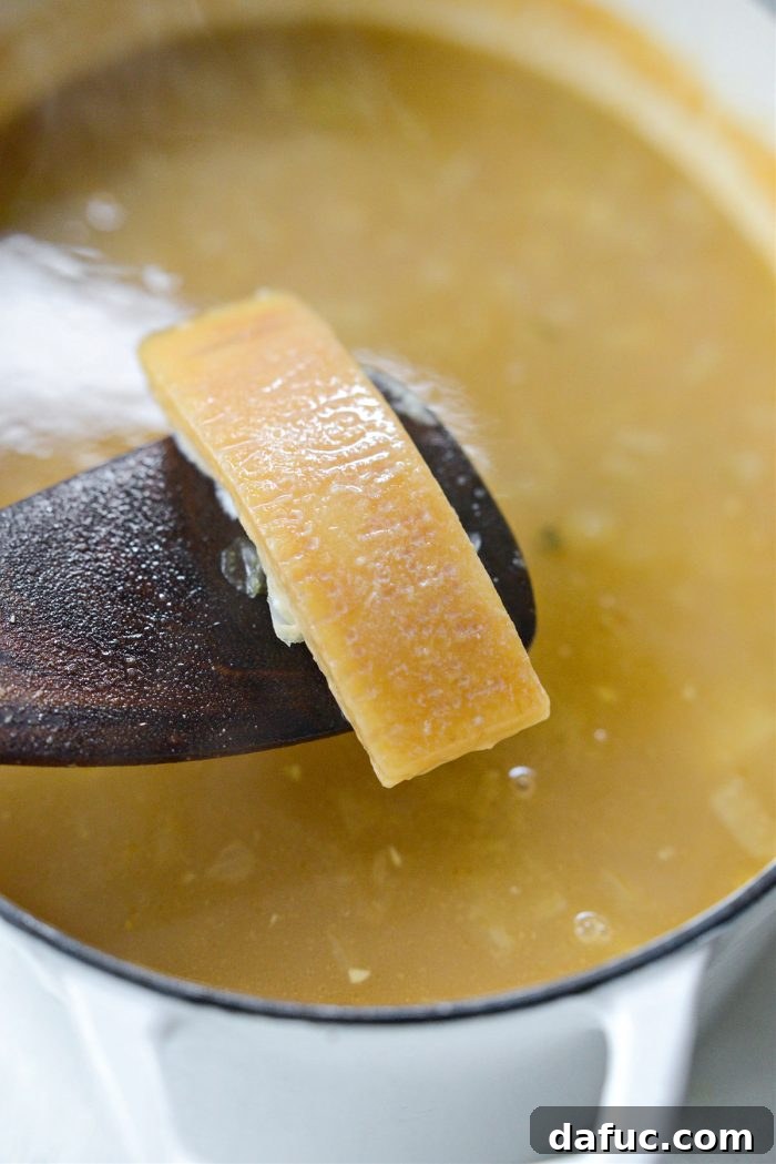 Silken Pasta e Fagioli 18 remove parmesan rind and herb bundle from soup