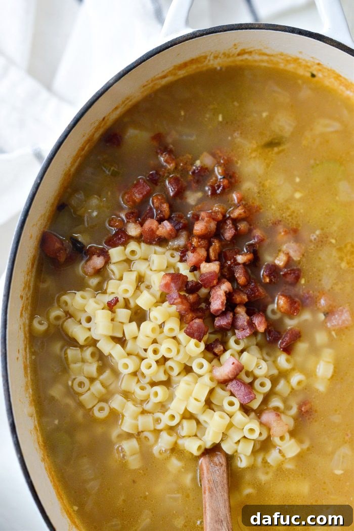 Silken Pasta e Fagioli 19 add cooked pasta and crispy pancetta to soup
