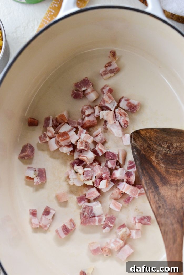 Silken Pasta e Fagioli 7 pancetta cooking in dutch oven