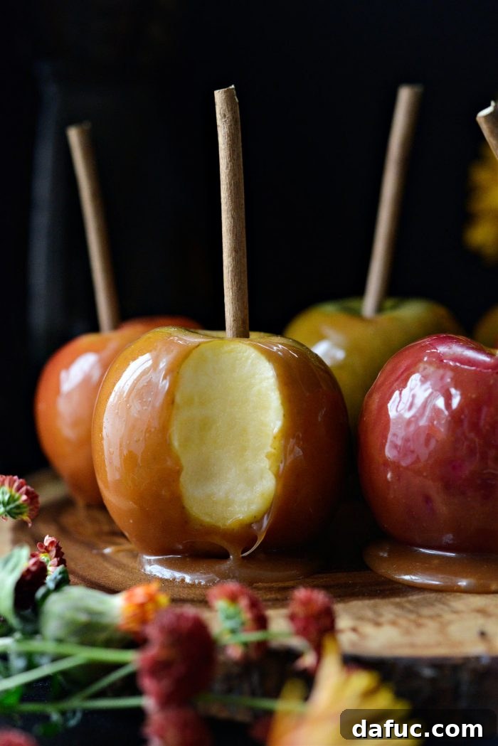 Sweet & Simple Homemade Caramel Apples 22 bite missing from Easy Homemade Caramel Apples