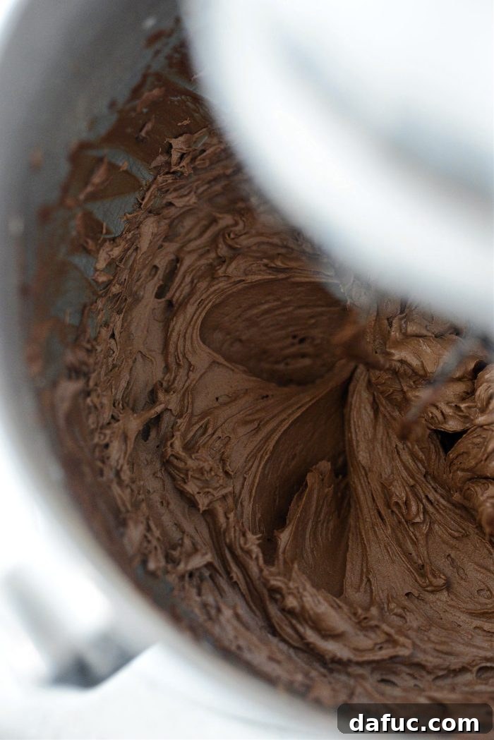 Decadent Chocolate Cloud 11 Whipped Chocolate Buttercream in mixing bowl