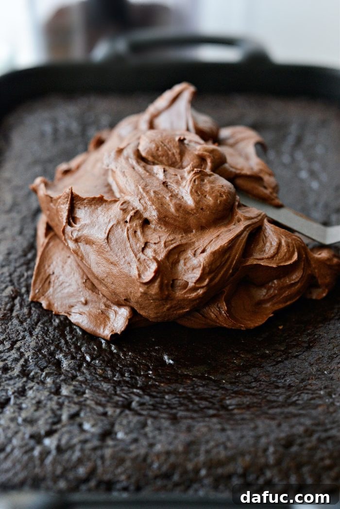 Decadent Chocolate Garden Delight 23 Applying whipped chocolate frosting generously onto the cooled chocolate cake