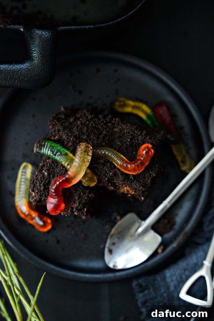 Decadent Chocolate Garden Delight 29 Fully decorated Chocolate Dirt Cake presented with novelty shovel spoons
